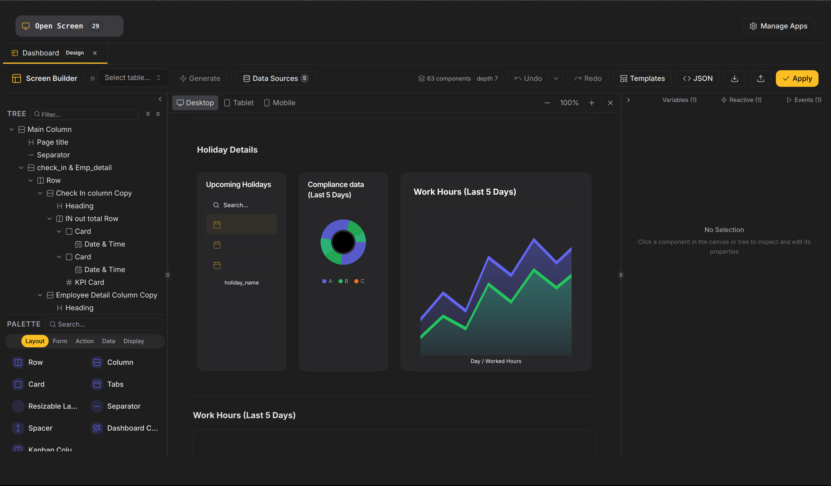 Mobile dashboard summary screen